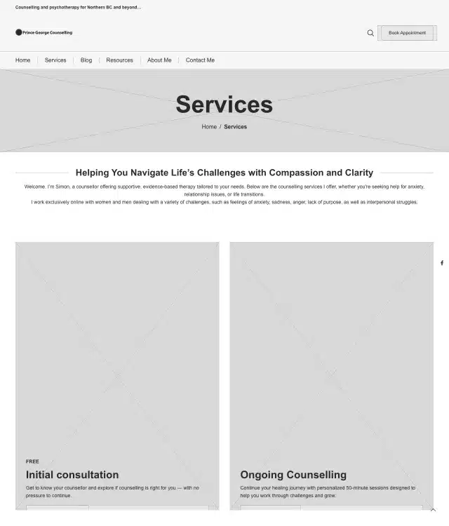 Prince George Counselling wireframe: Services