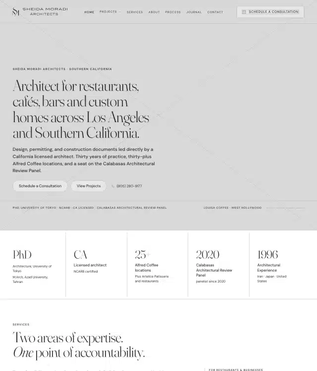 Sheida Moradi Architects wireframe: Home