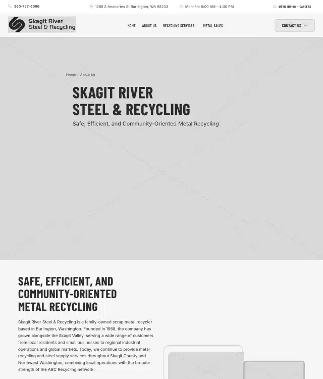 Skagit River Steel and Recycling wireframe: About us