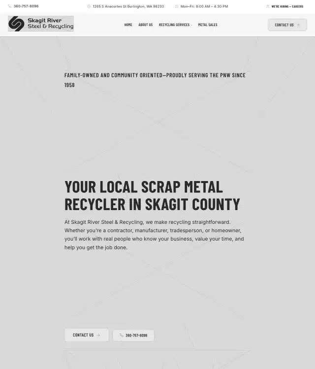 Skagit River Steel and Recycling wireframe: Home