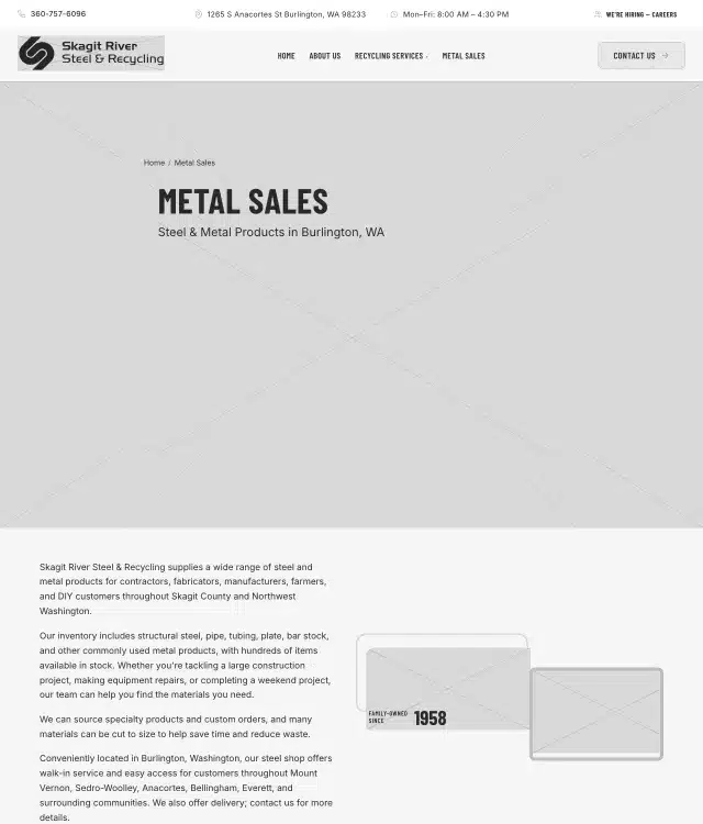 Skagit River Steel and Recycling wireframe: Metal sales