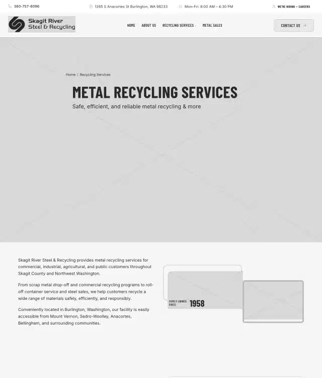 Skagit River Steel and Recycling wireframe: Recycling services