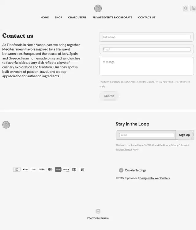 Tipo Foods wireframe: Contact