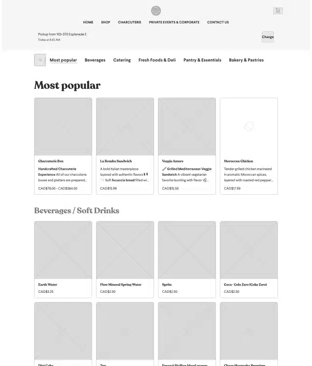 Tipo Foods wireframe: Shop