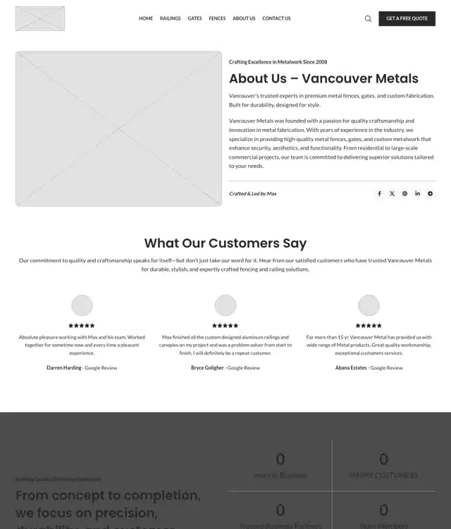 Vancouver Metals wireframe: About us