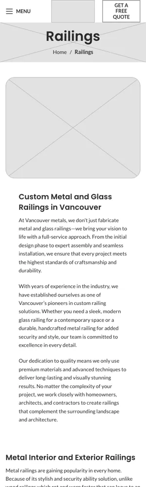 Vancouver Metals wireframe: Railings, phone