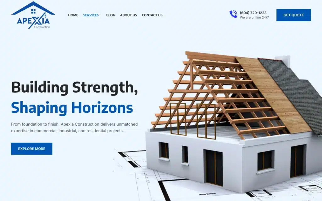 Apexia Construction website home page