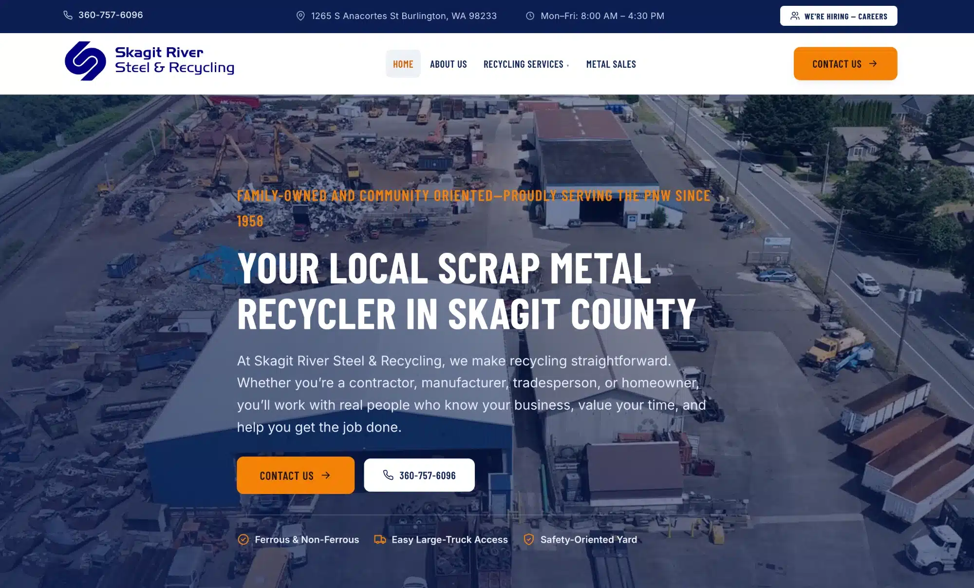 Skagit River Steel and Recycling website, designed and built by WebCrafters