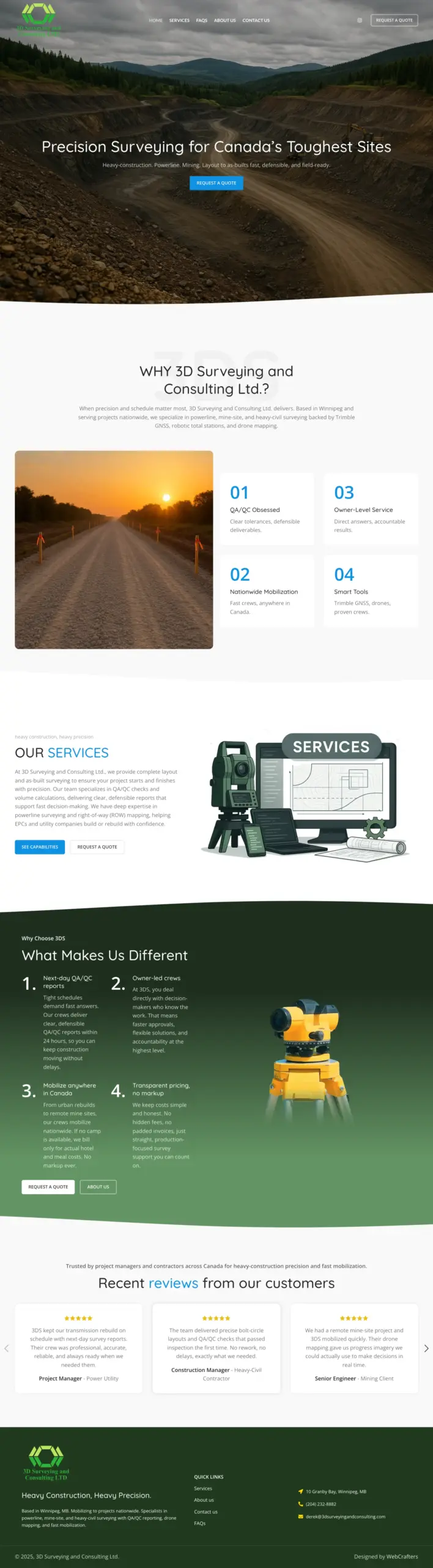 Full page of the 3D Surveying and Consulting website