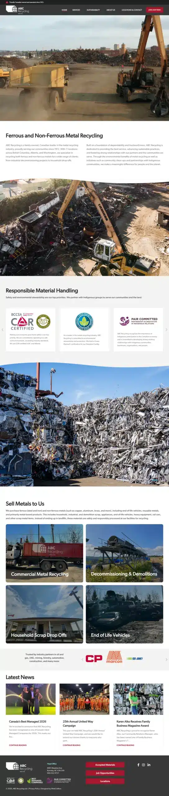Full page of the ABC Recycling website