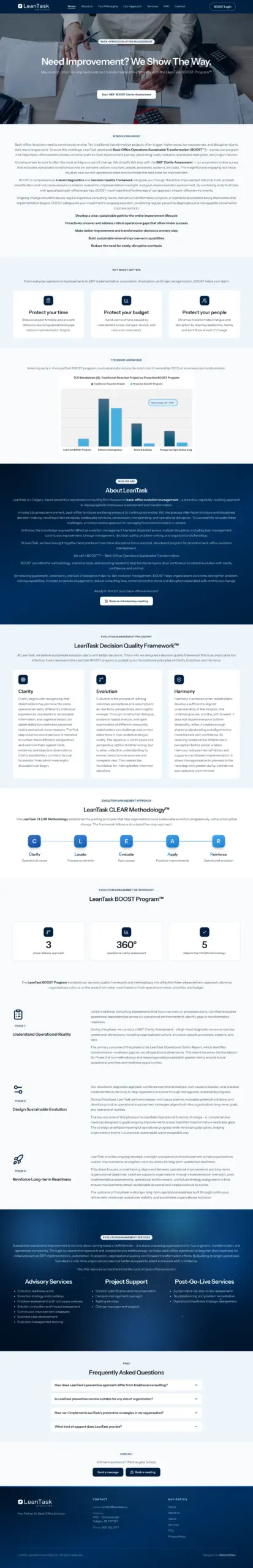 Full page of the LeanTask BOOST website