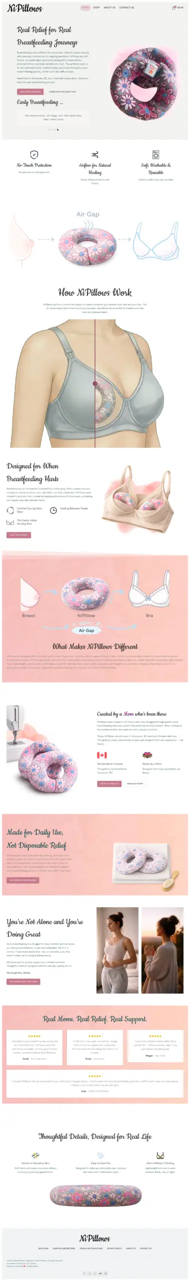 Full page of the NiPillows by Nipple911 website