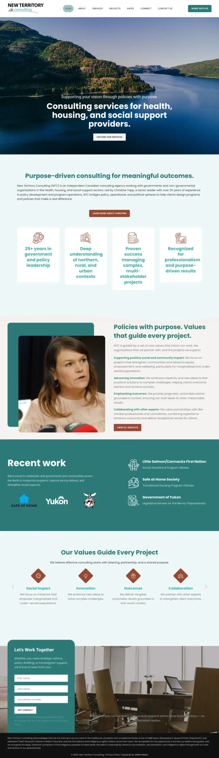 Full page of the New Territory Consulting website