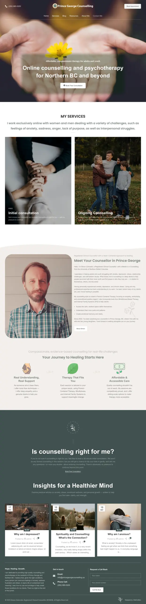Full page of the Prince George Counselling website