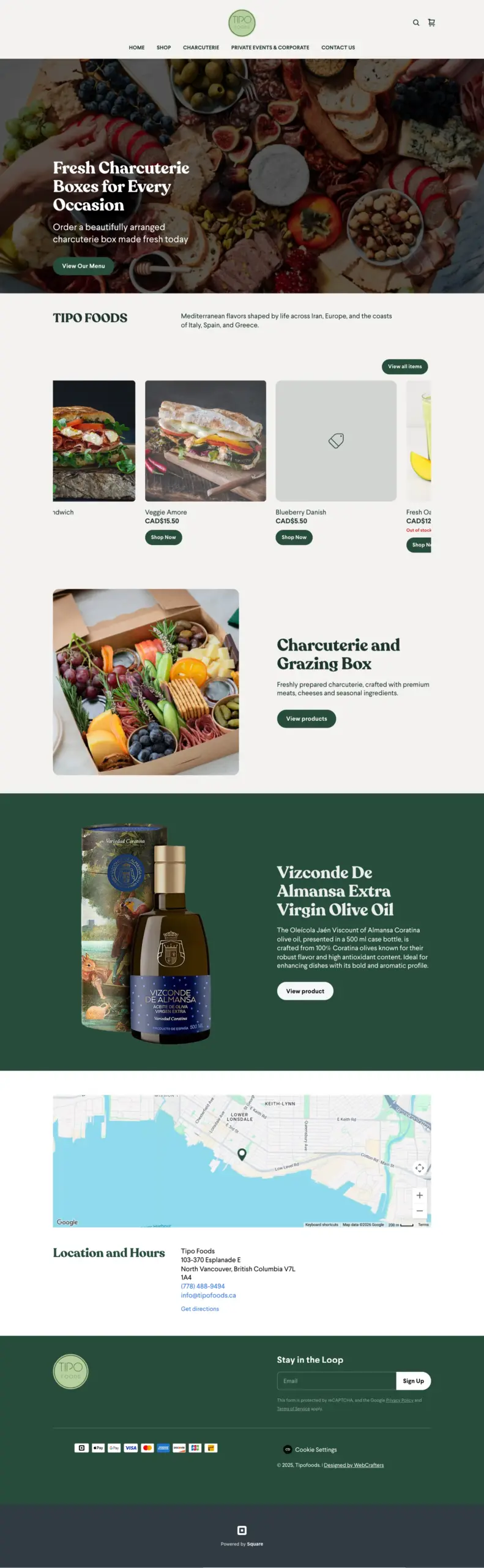 Full page of the Tipo Foods website